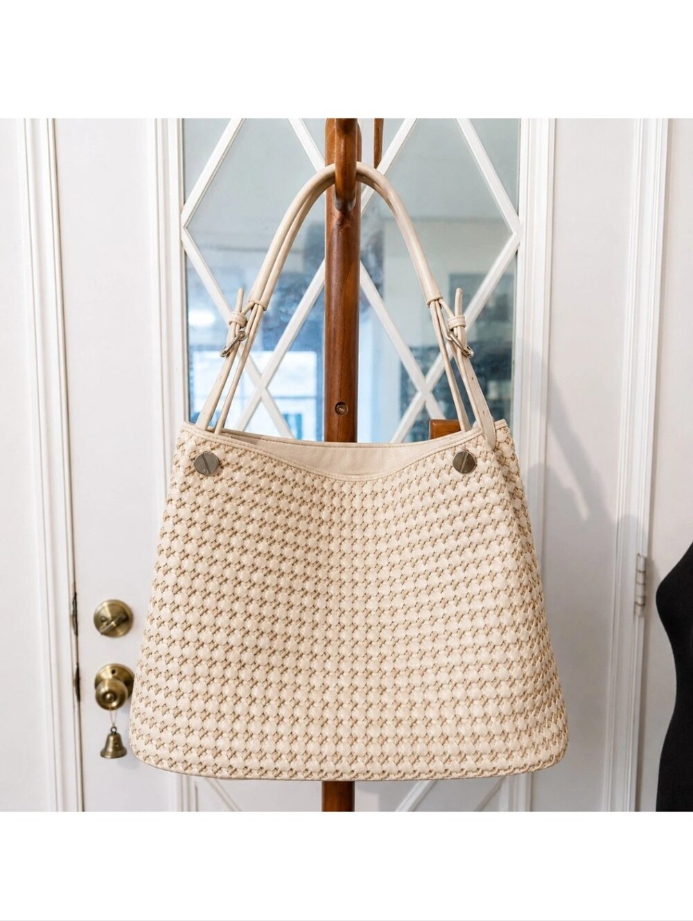 Cream Woven Hobo Shoulder Bag | Boho Coastal Resort Style | Buckle Strap | Chic